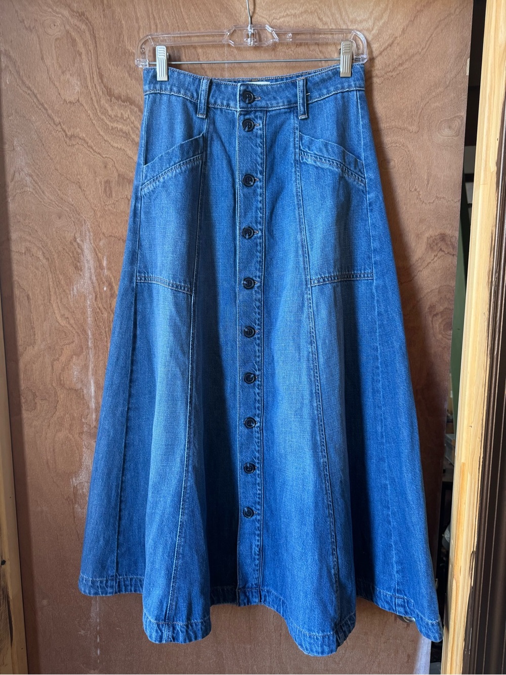 Favorite Daughter Blue Button-Front A-Line Denim Skirt Small